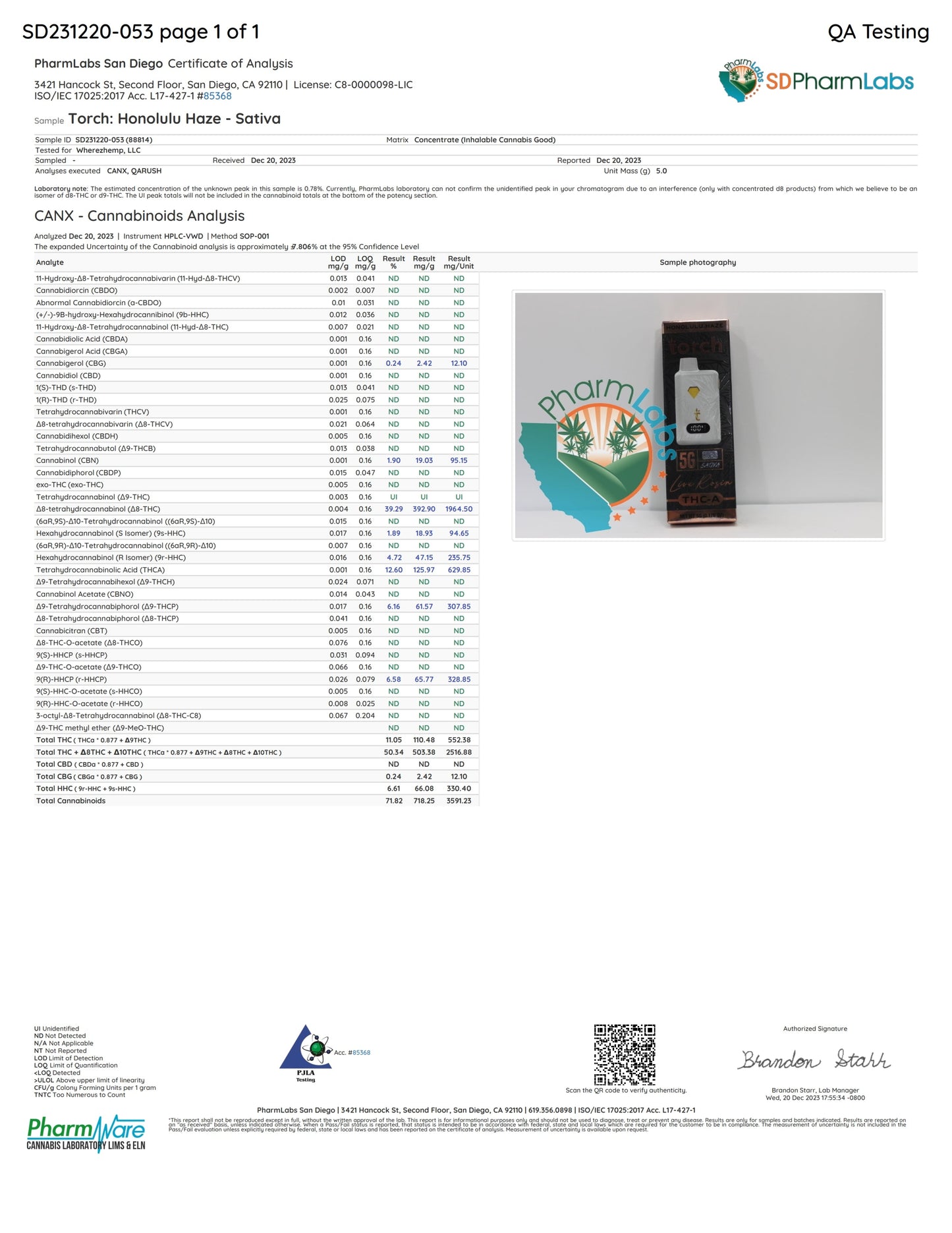 Live Rosin HONOLULU HAZE SATIVA Torch THC-A Disposable Vape 5g