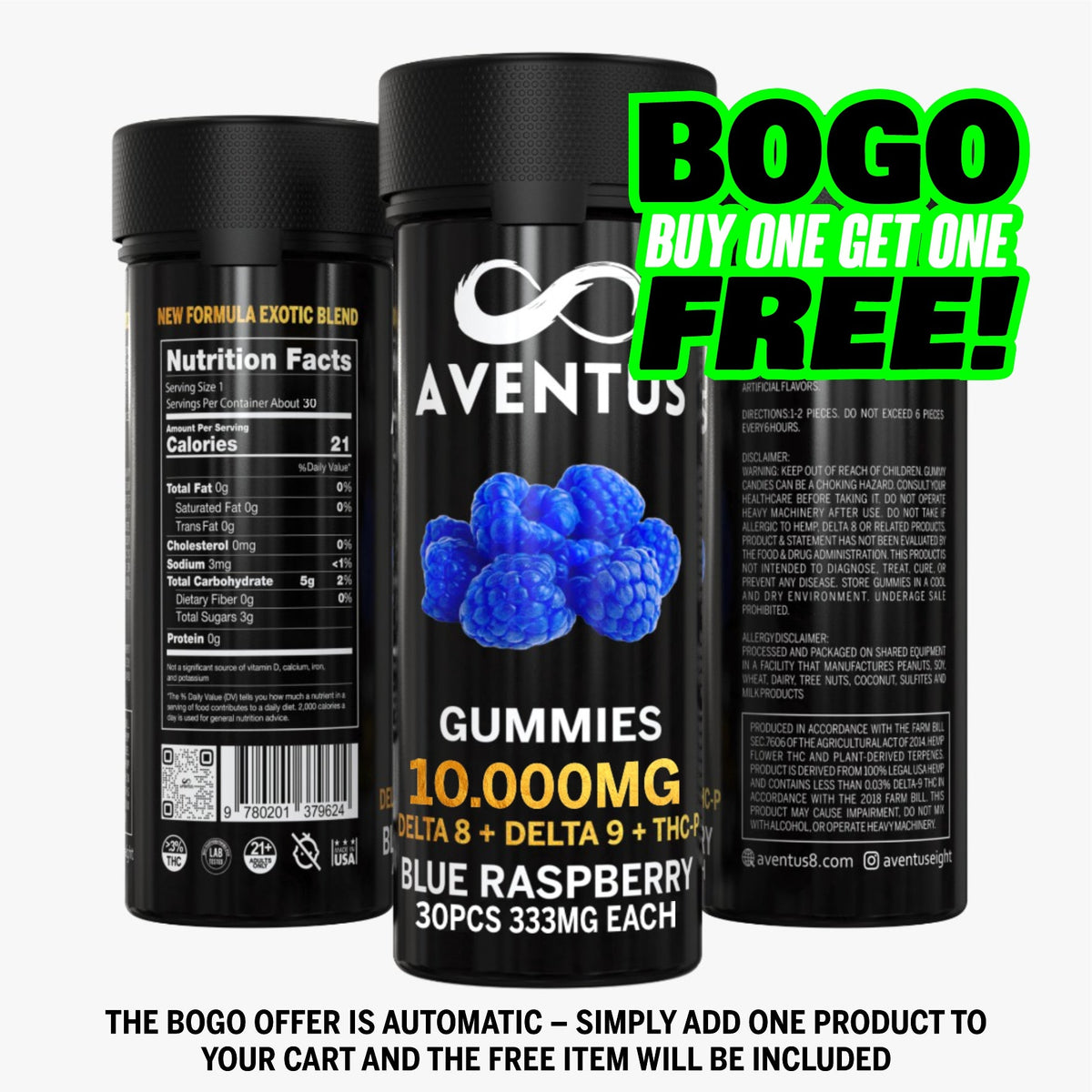 10000mg AVENTUS8 GUMMIES BLUE RASPBERRY DELTA 8 + DELTA 9 + THC-P STRONG EXOTIC BLEND