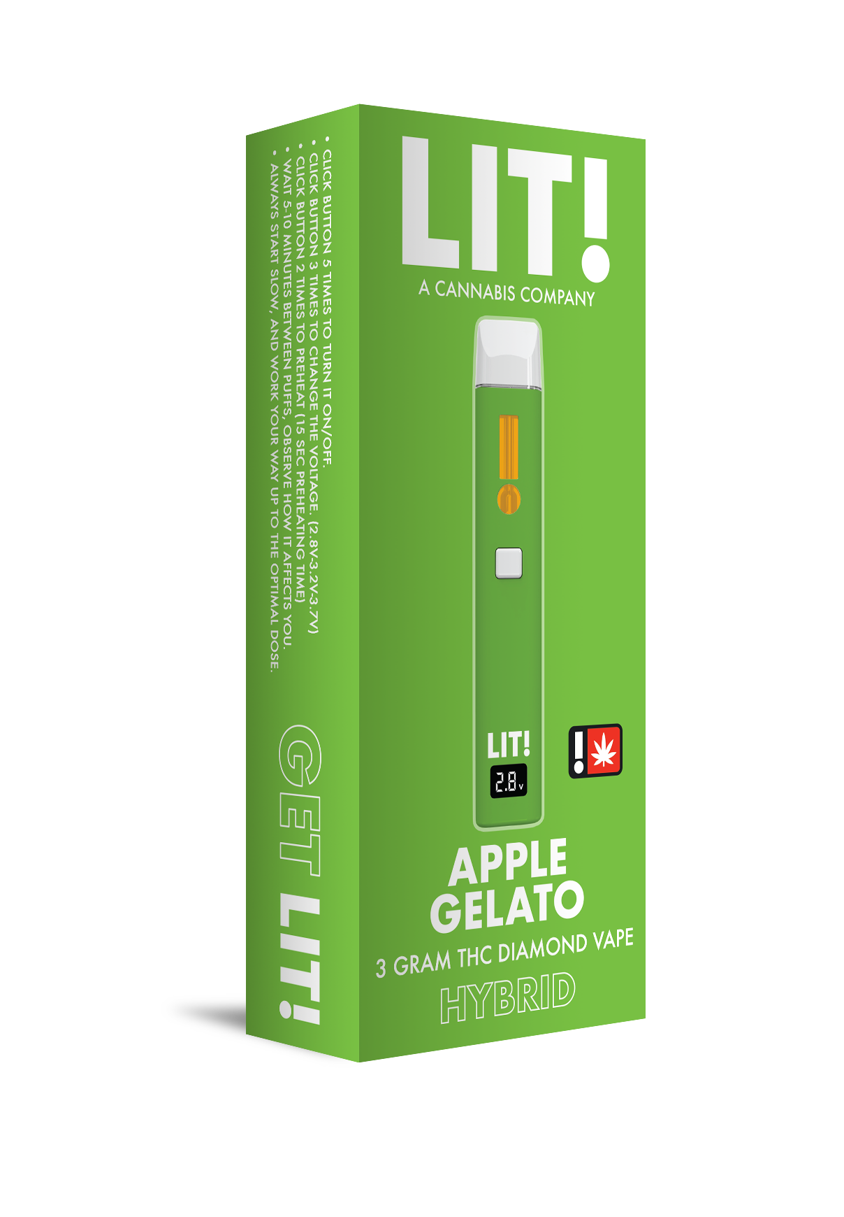 LIT! THC DIAMOND DISPOSABLE VAPE PEN, 3G APPLE GELATO HYBRID - Image 2