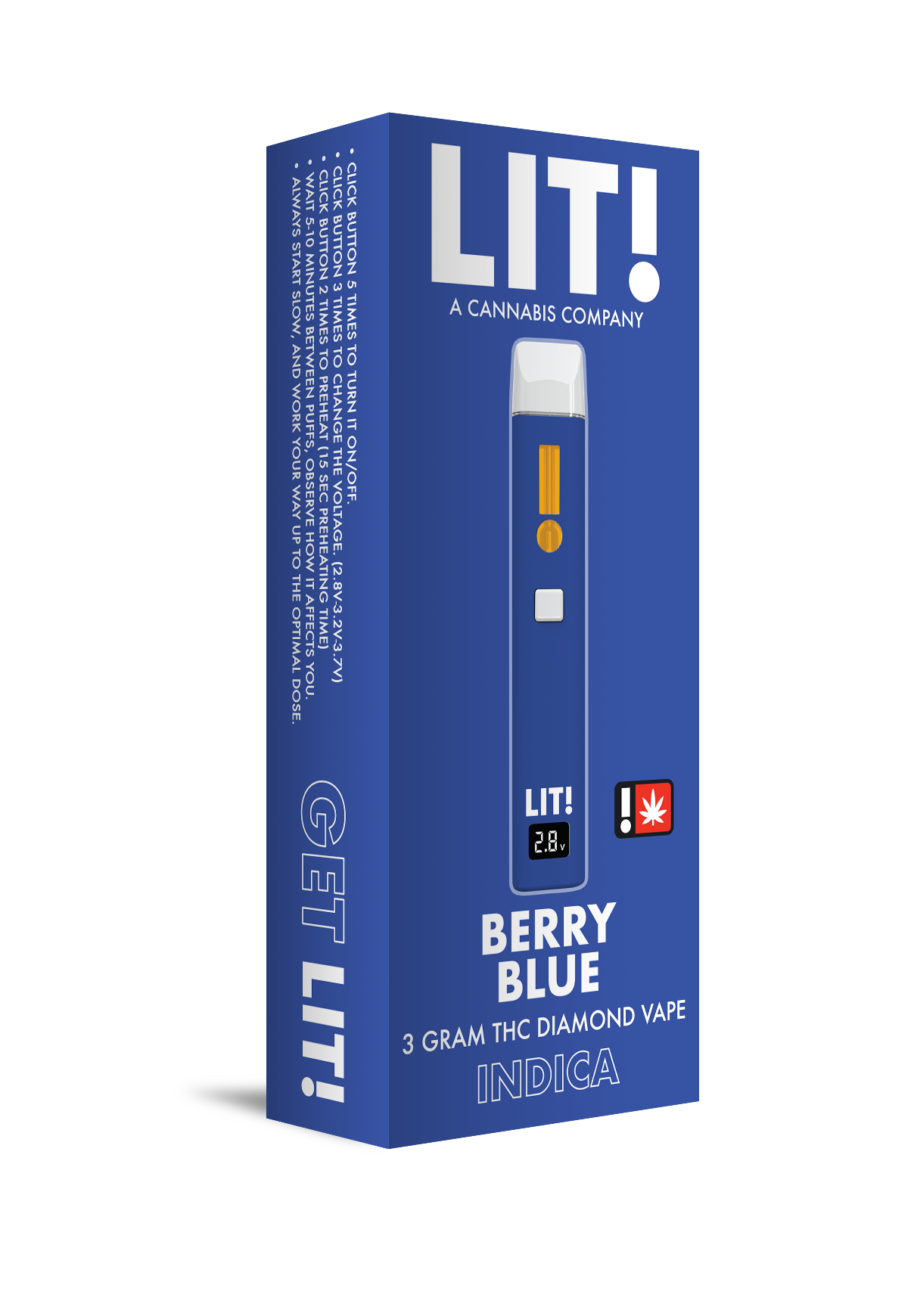 LIT! THC DIAMOND DISPOSABLE VAPE PEN, 3G BERRY BLUE INDICA - Image 2