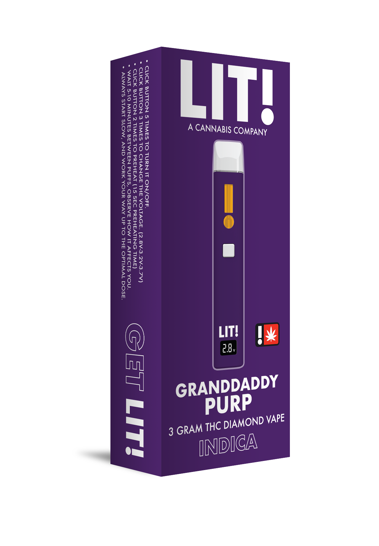 LIT! THC DIAMOND DISPOSABLE VAPE PEN, 3G GRANDDADDY PURP INDICA - Image 2