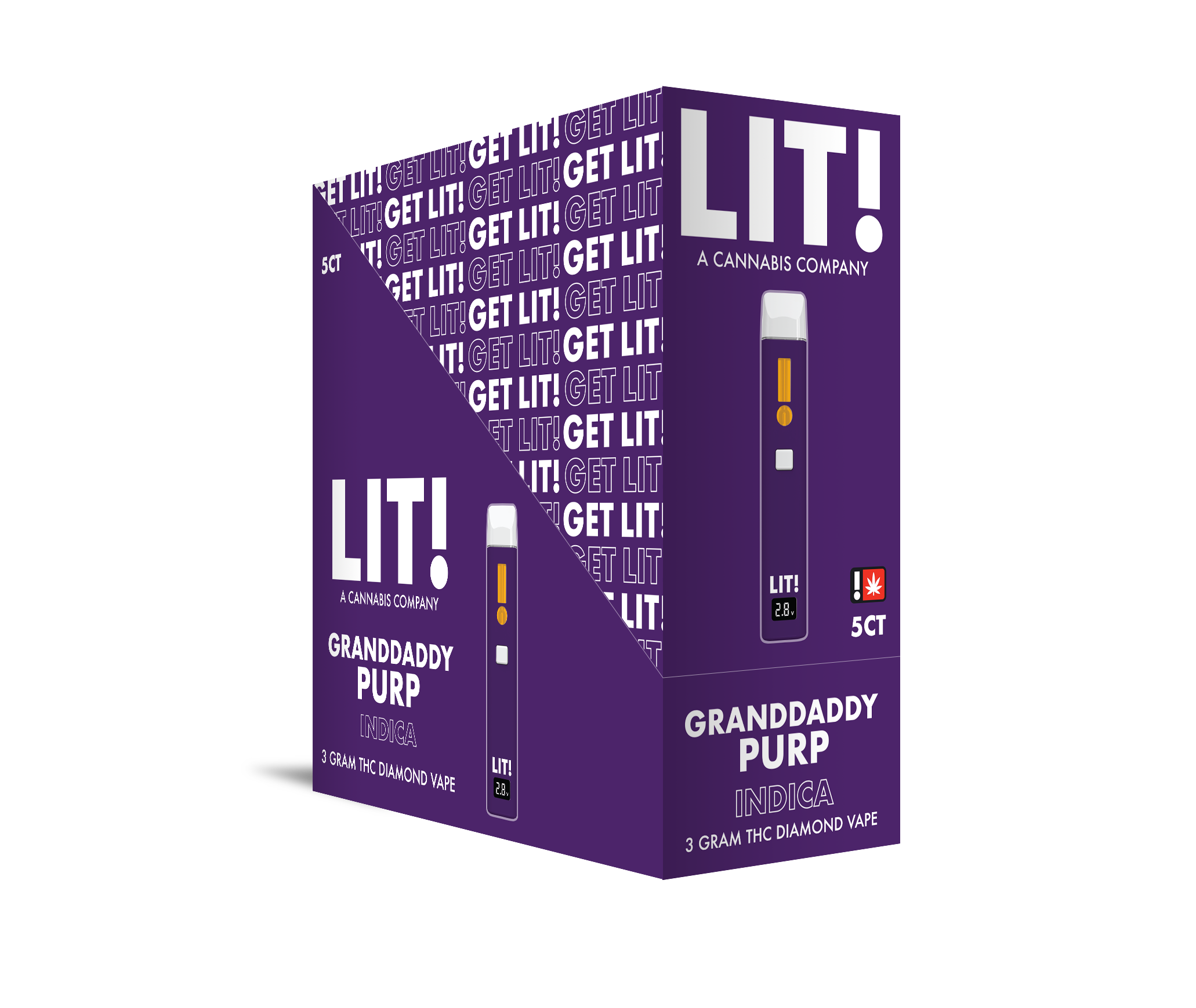 LIT! THC DIAMOND DISPOSABLE VAPE PEN, 3G GRANDDADDY PURP INDICA - Image 4