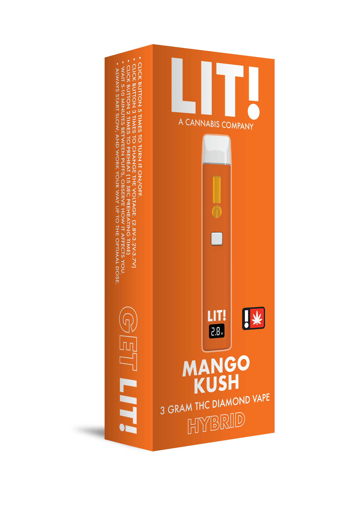 LIT! THC DIAMOND DISPOSABLE VAPE PEN, 3G MANGO KUSH HYBRID - Image 2