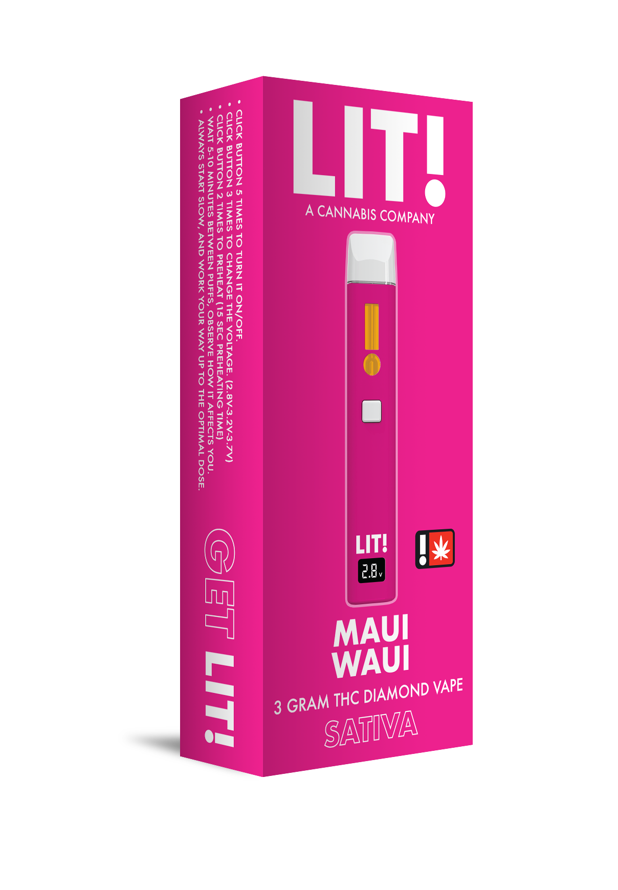 LIT! THC DIAMOND DISPOSABLE VAPE PEN, 3G MAUI WAUI SATIVA - Image 2