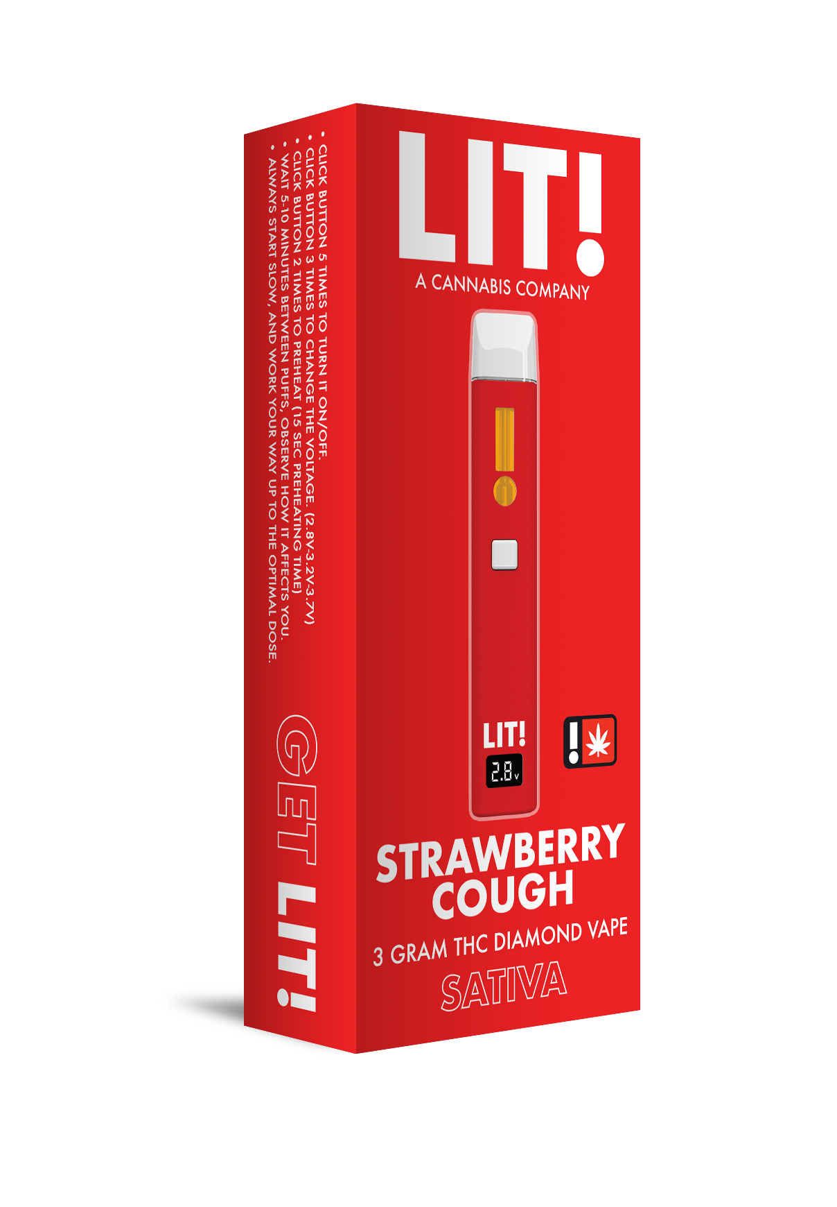 LIT! THC DIAMOND DISPOSABLE VAPE PEN, 3G STRAWBERRY COUGH SATIVA - Image 2