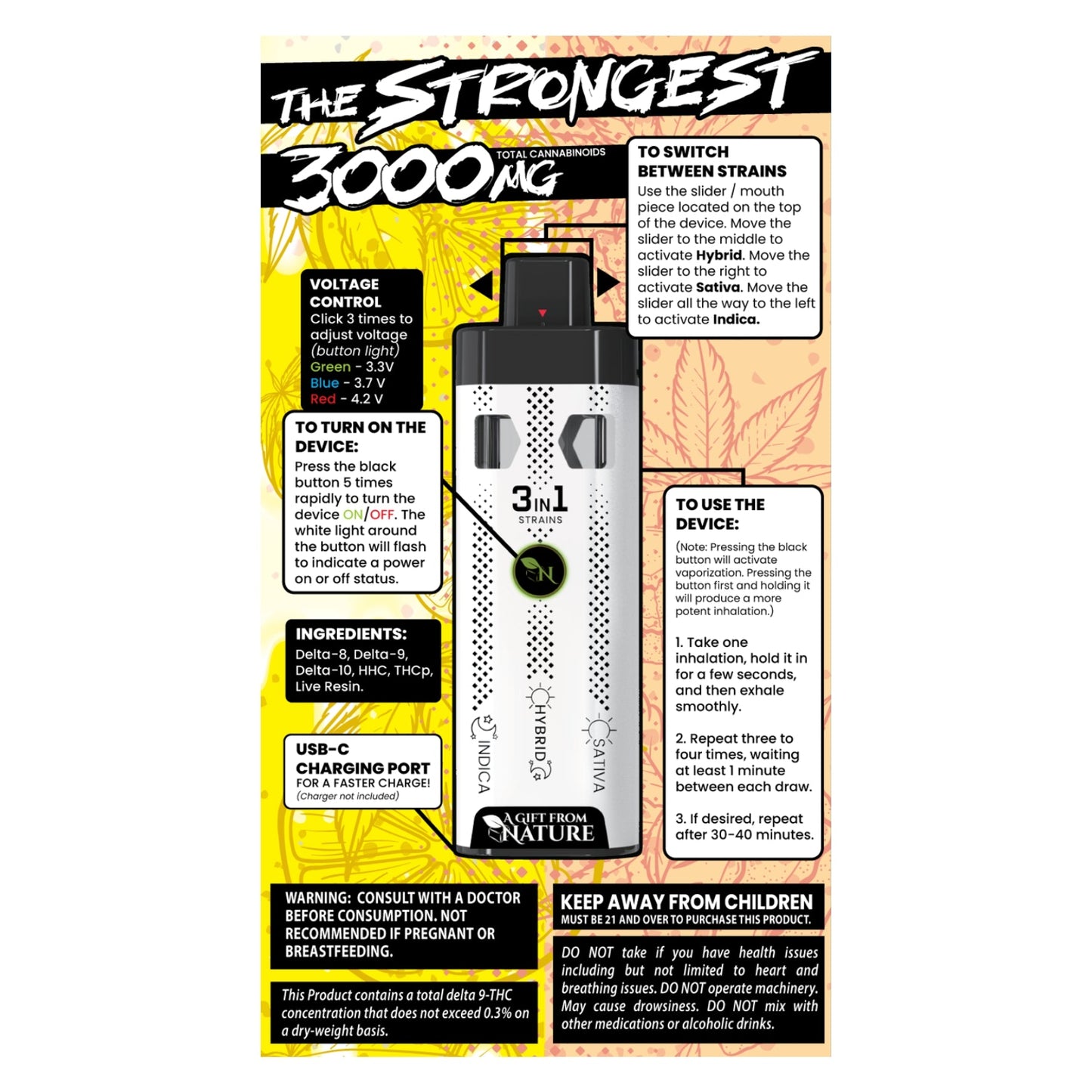 THE STRONGEST - SUPER BLEND THC 3000MG -CAKE/LEMON HEFTY - 3IN1 - Sativa - Hybrid - Indica