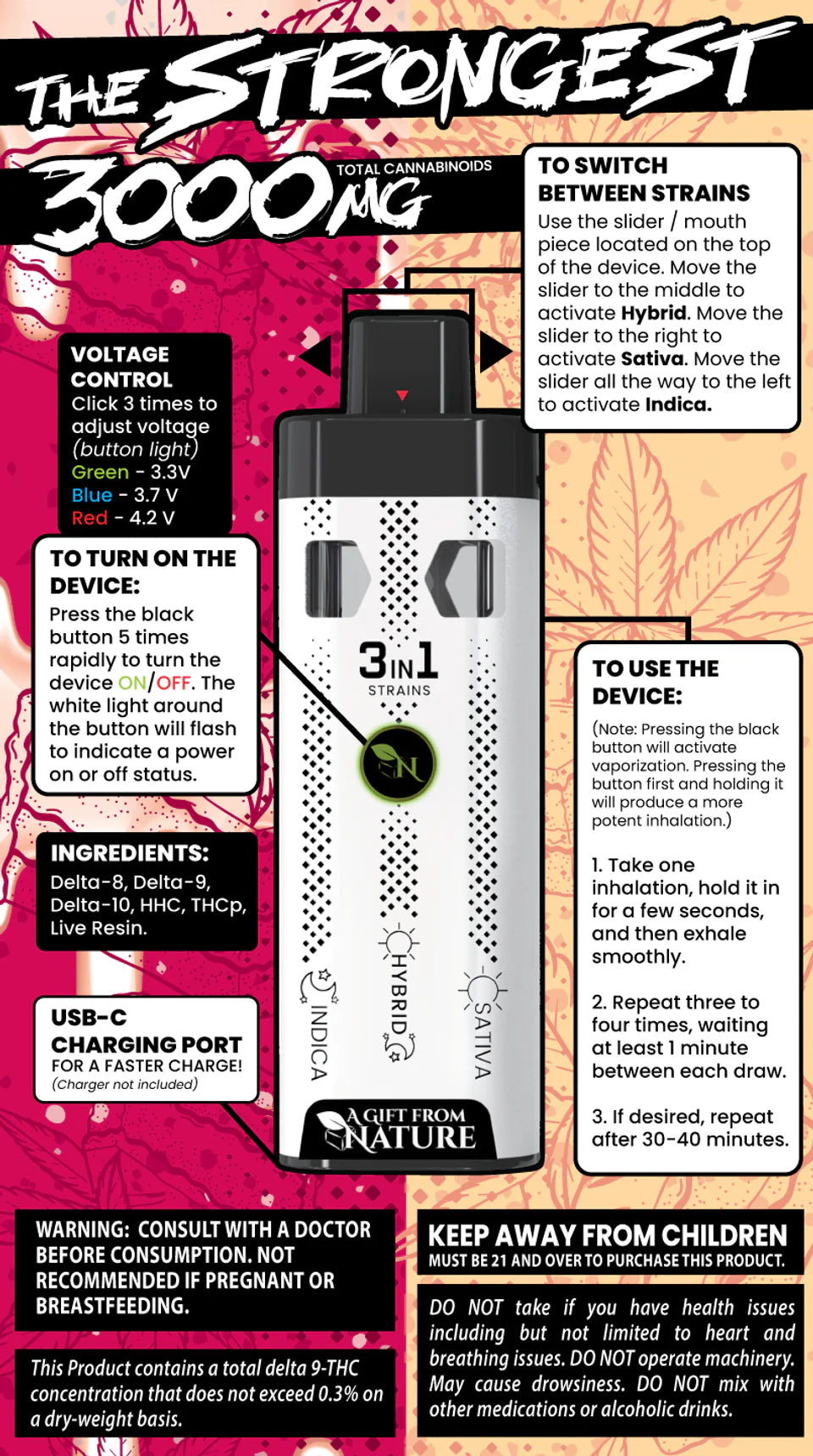 THE STRONGEST - SUPER BLEND THC 3000MG -CAKE/RED VELVET - 3IN1 - Sativa - Hybrid - Indica