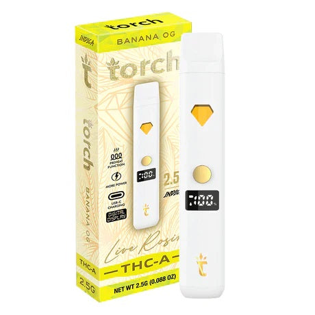 Live Rosin Banana OG Indica Torch THC-A Disposable Vape Pen 2.5g - Image 2