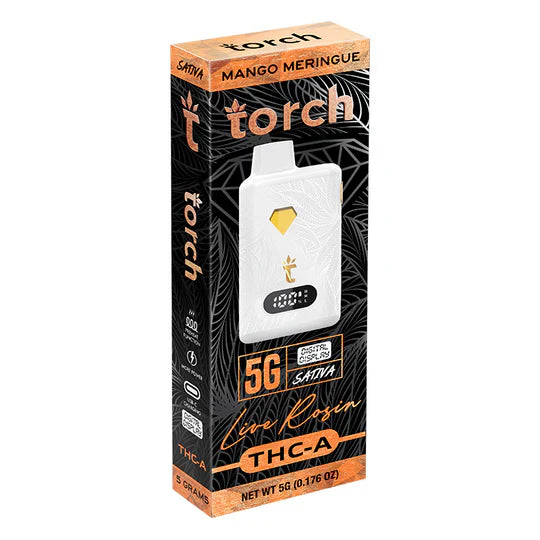 Live Rosin MANGO MERINGUE SATIVA Torch THC-A Disposable Vape 5g - Image 3