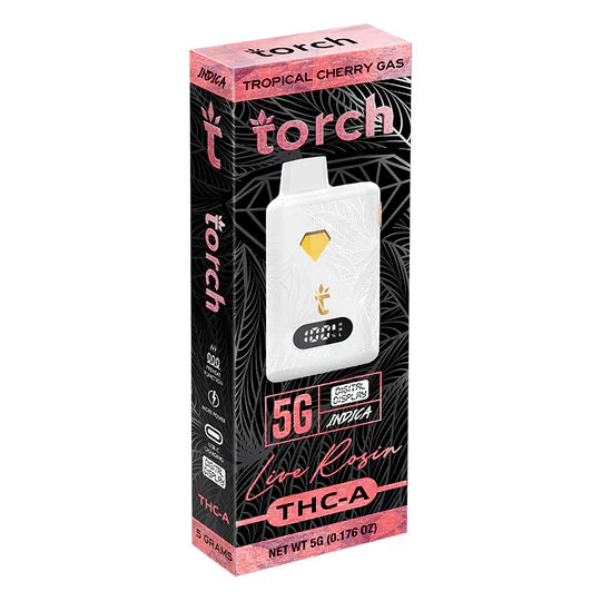 Live Rosin TROPICAL CHERRY GAS INDICA Torch THC-A Disposable Vape 5g - Image 3