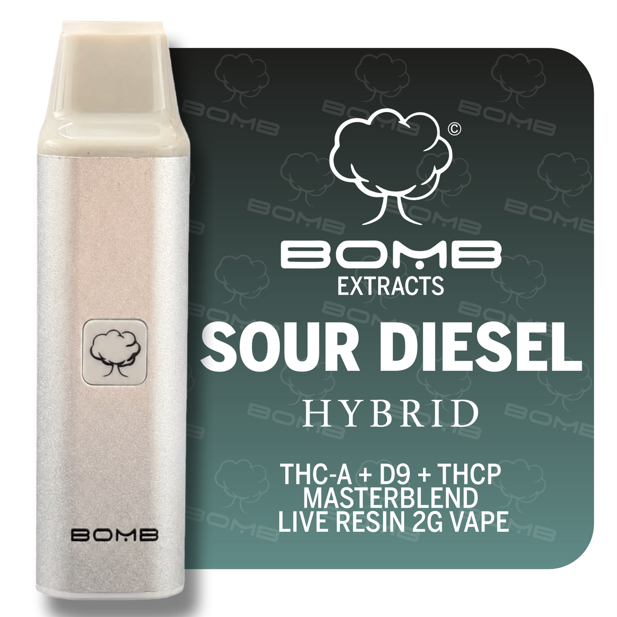 BOMB EXTRACTS THC-A + D9 + THCP MASTERBLEND LIVE RESIN 2G VAPE SOUR DIESEL - HYBRID