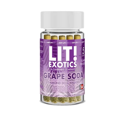 Lit! Exotic Diamond Dog Walkers Pre-Rolls - 5ct Grape Soda - Indica