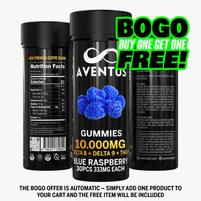 10000mg AVENTUS8 GUMMIES BLUE RASPBERRY DELTA 8 + DELTA 9 + THC-P  STRONG EXOTIC BLEND