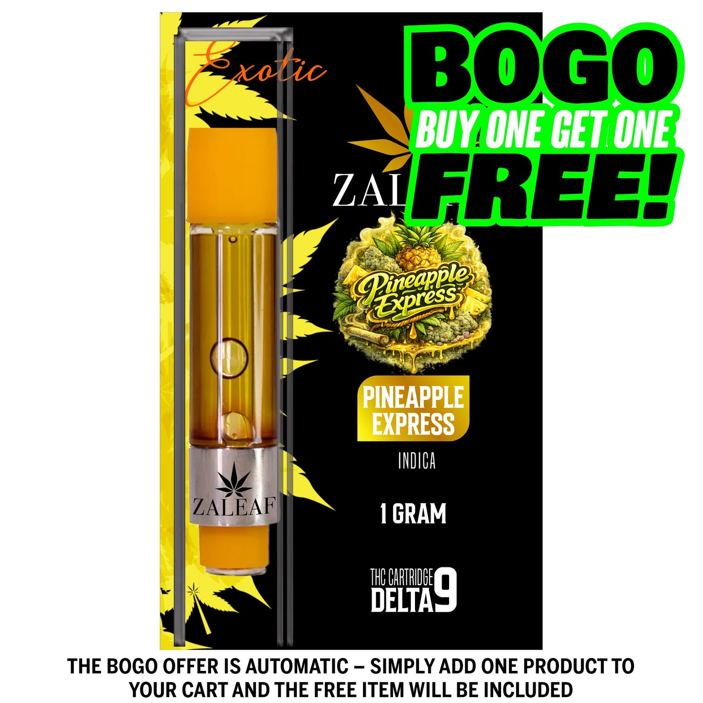 ZALEAF Delta-9 Vape Cartridge – 1G Premium THC Pineapple Express - Indica