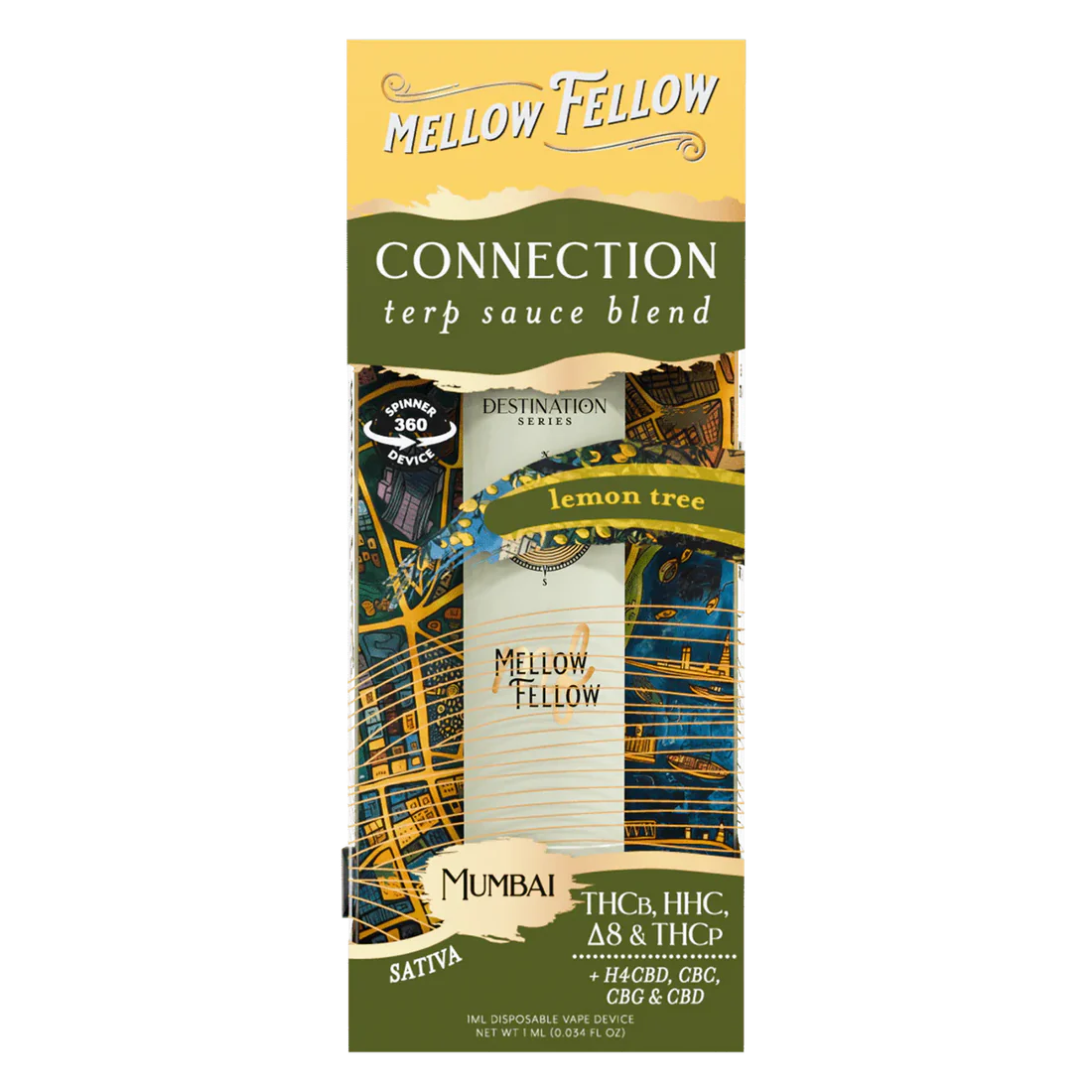 Mellow Fellow Connection Blend - Terp Sauce 1ml Disposable Spinner Vape - Lemon Tree (Sativa)