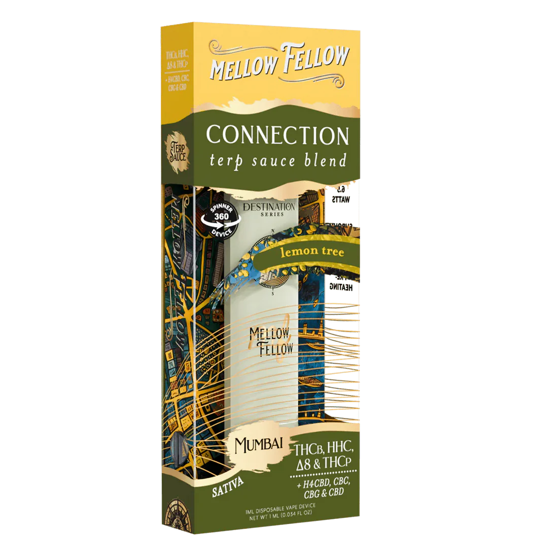 Mellow Fellow Connection Blend - Terp Sauce 1ml Disposable Spinner Vape - Lemon Tree (Sativa)