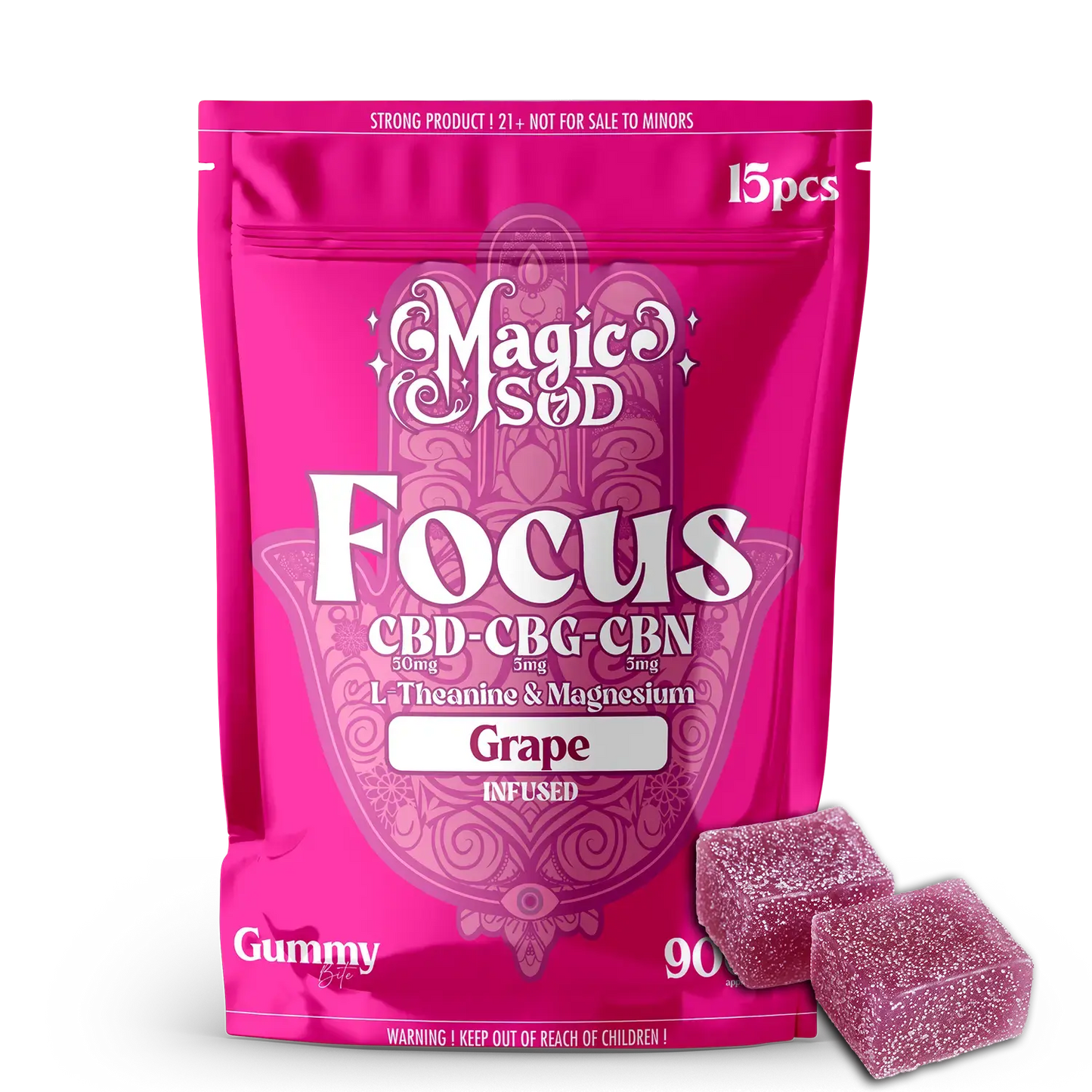 MAGICSOD Focus Grape Gummies infused with (CBD + CBG + CBN @ 300mg) + L-Theanine & Magnesium