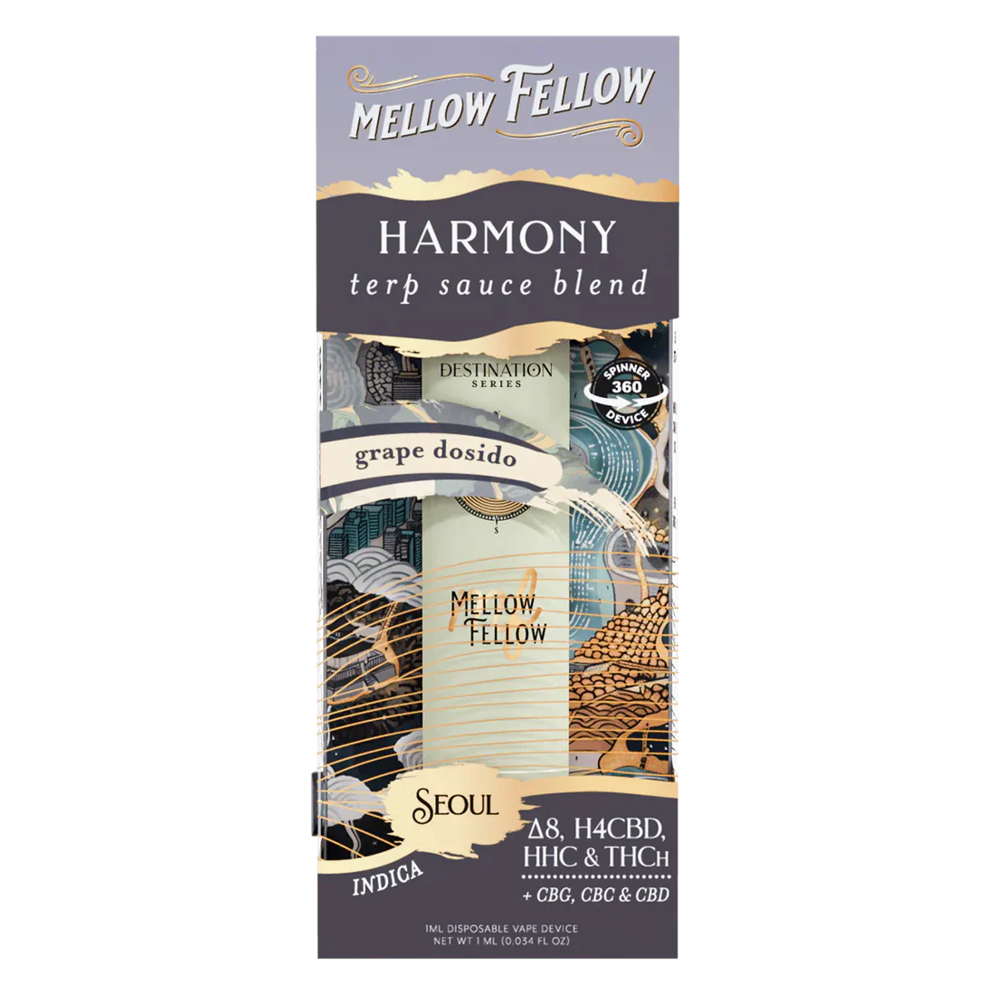 Mellow Fellow Harmony Blend - Terp Sauce 1ml Disposable Spinner Vape - Grape Dosidos (Indica)