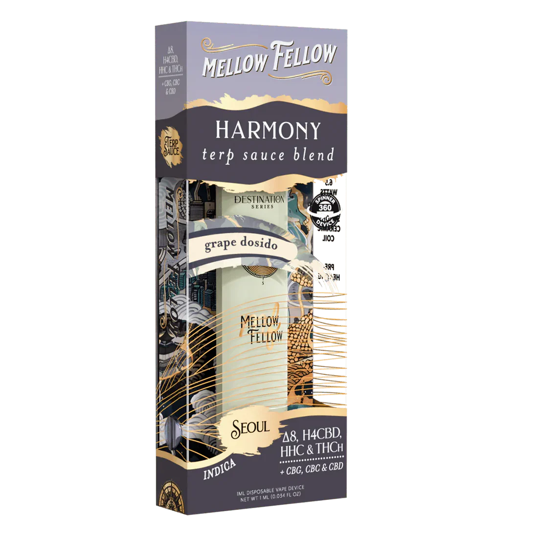 Mellow Fellow Harmony Blend - Terp Sauce 1ml Disposable Spinner Vape - Grape Dosidos (Indica)