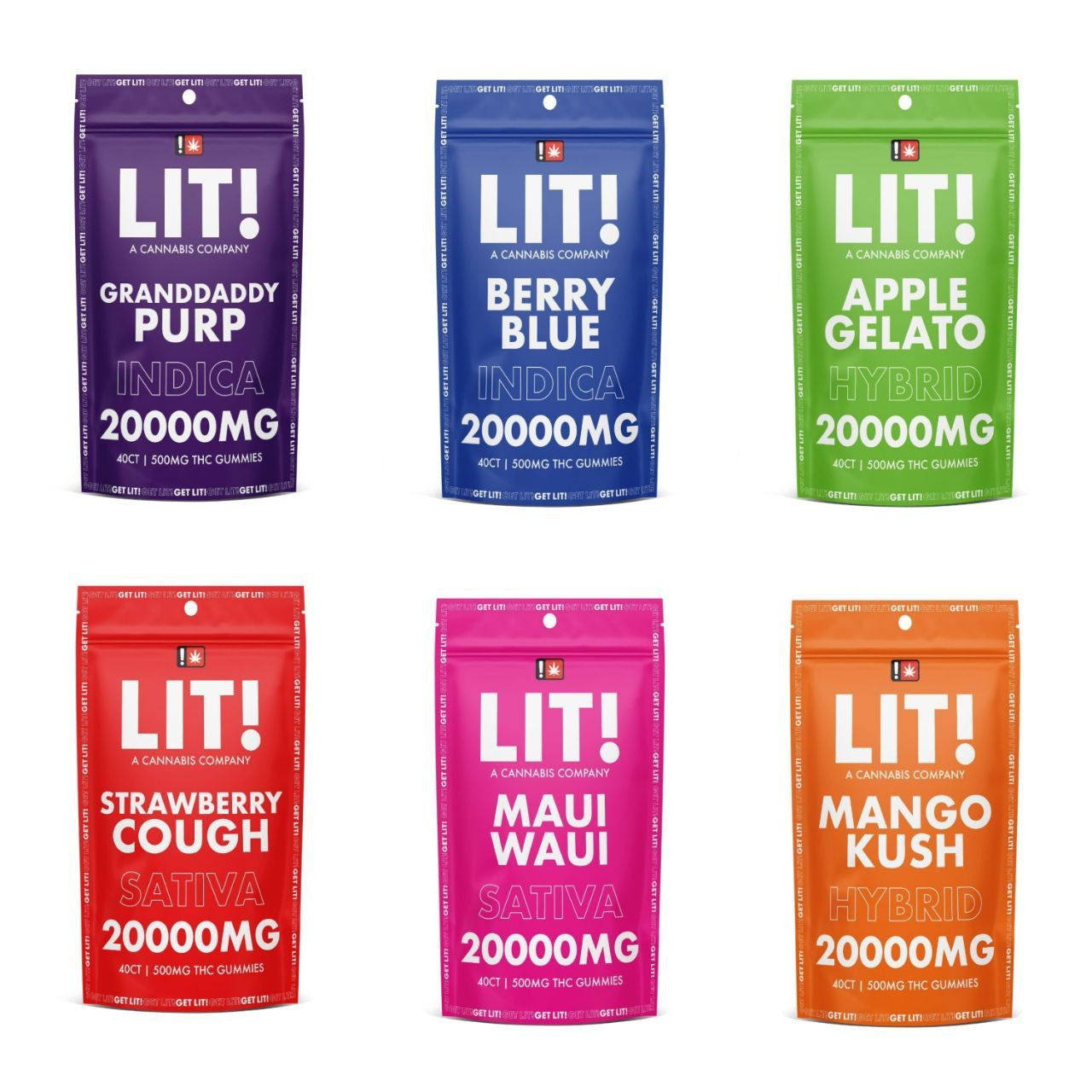 LIT THC Gummies 20000MG 40 Count -   Strawberry Cough Sativa
