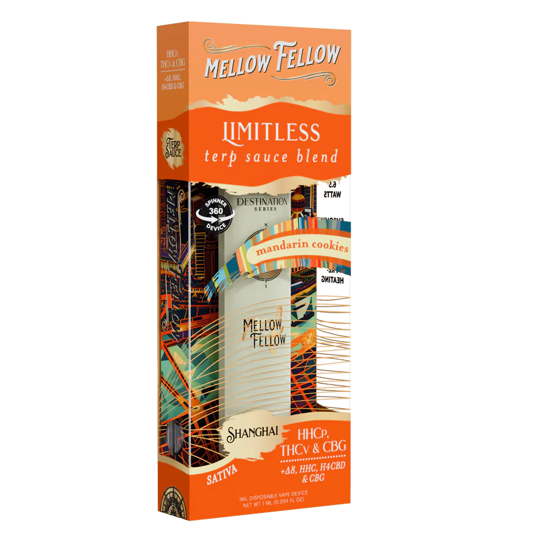 Mellow Fellow Limitless Blend - Terp Sauce 1ml Disposable Spinner Vape - Mandarin Cookies (Sativa)