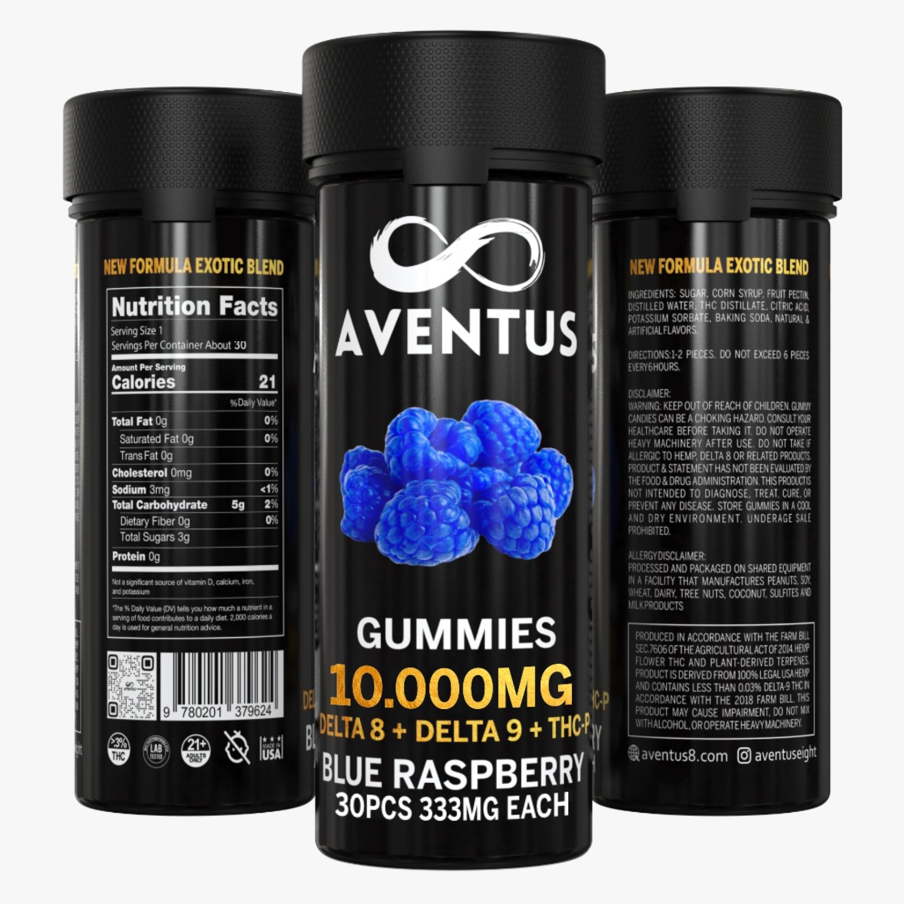 10000mg AVENTUS8 GUMMIES BLUE RASPBERRY DELTA 8 + DELTA 9 + THC-P