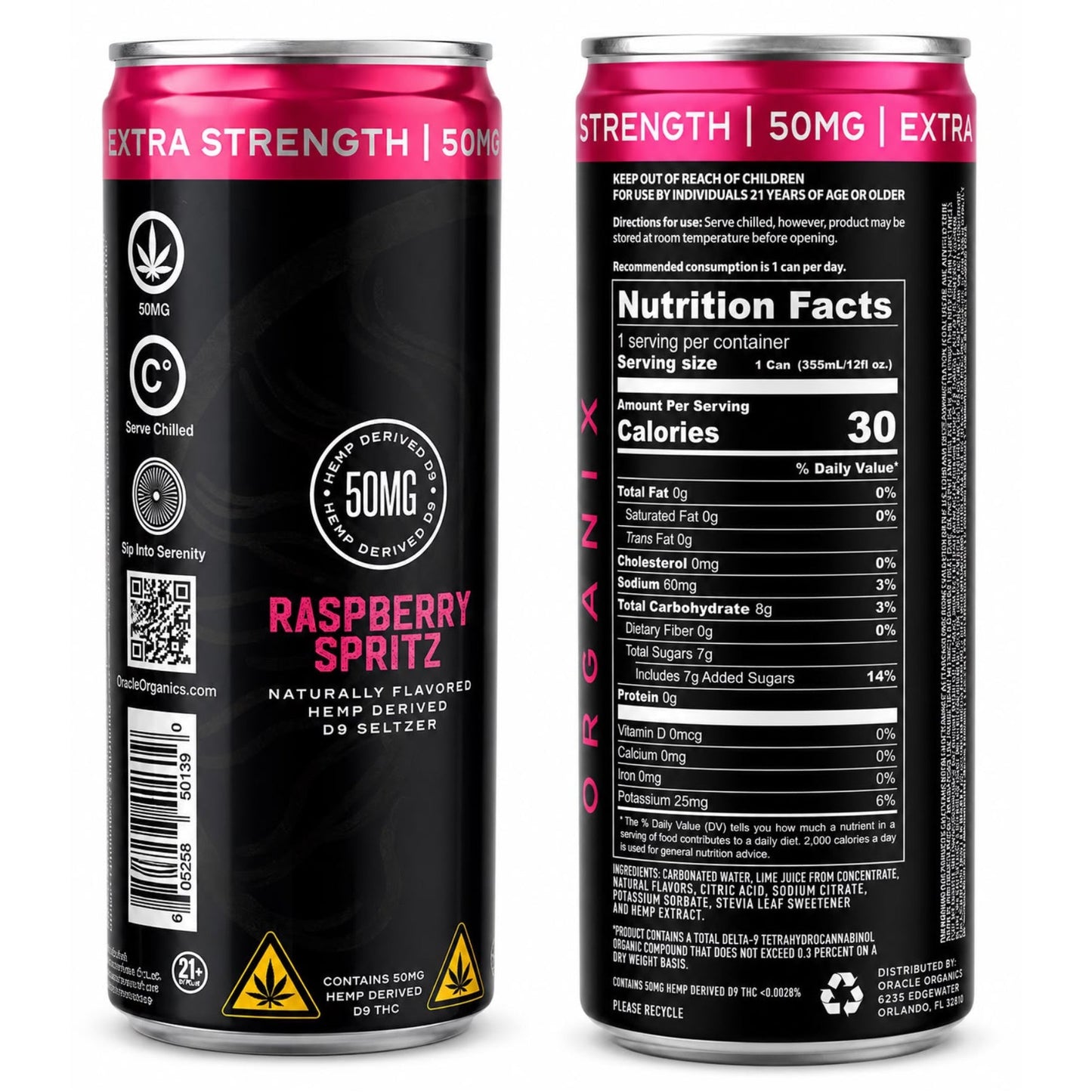Oracle Organix EXTRA STRENGTH Sparkling THC Seltzer – 50mg  Raspberry Spritz