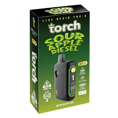 Torch Pulse Live Resin THC-A 6G Disposable Vape Sour Apple Diesel Sativa