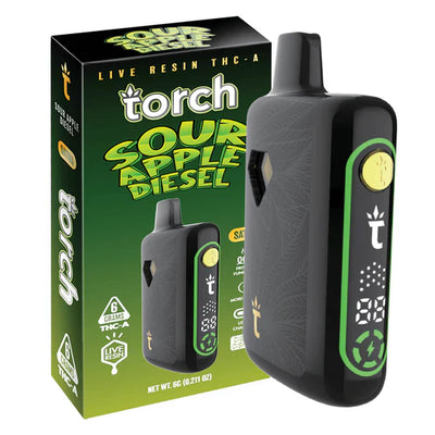 Torch Pulse Live Resin THC-A 6G Disposable Vape Sour Apple Diesel Sativa