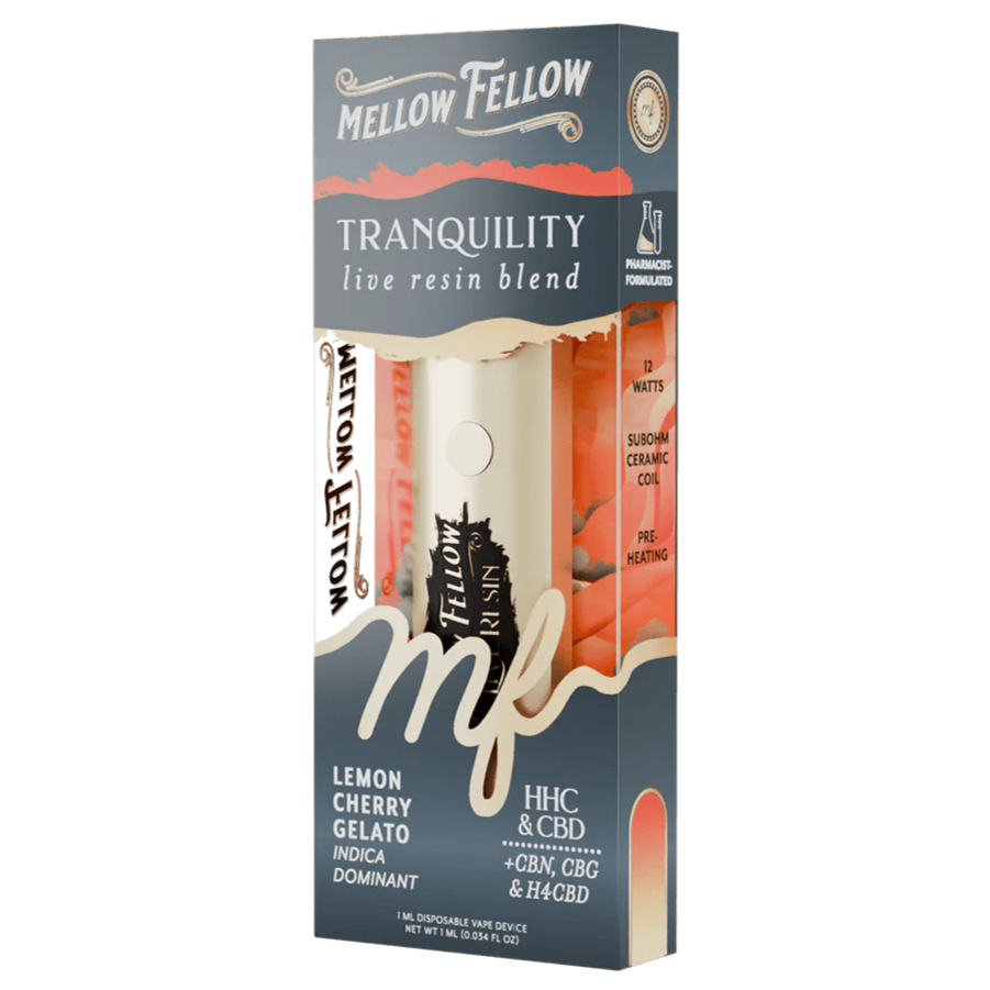 Mellow Fellow Tranquility Blend - Live Resin 1ml Disposable Vape - Lemon Cherry Gelato (Indica Dominant)