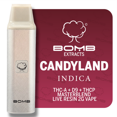 BOMB EXTRACTS THC-A + D9 + THCP  MASTERBLEND  LIVE RESIN 2G VAPE CANDYLAND - INDICA