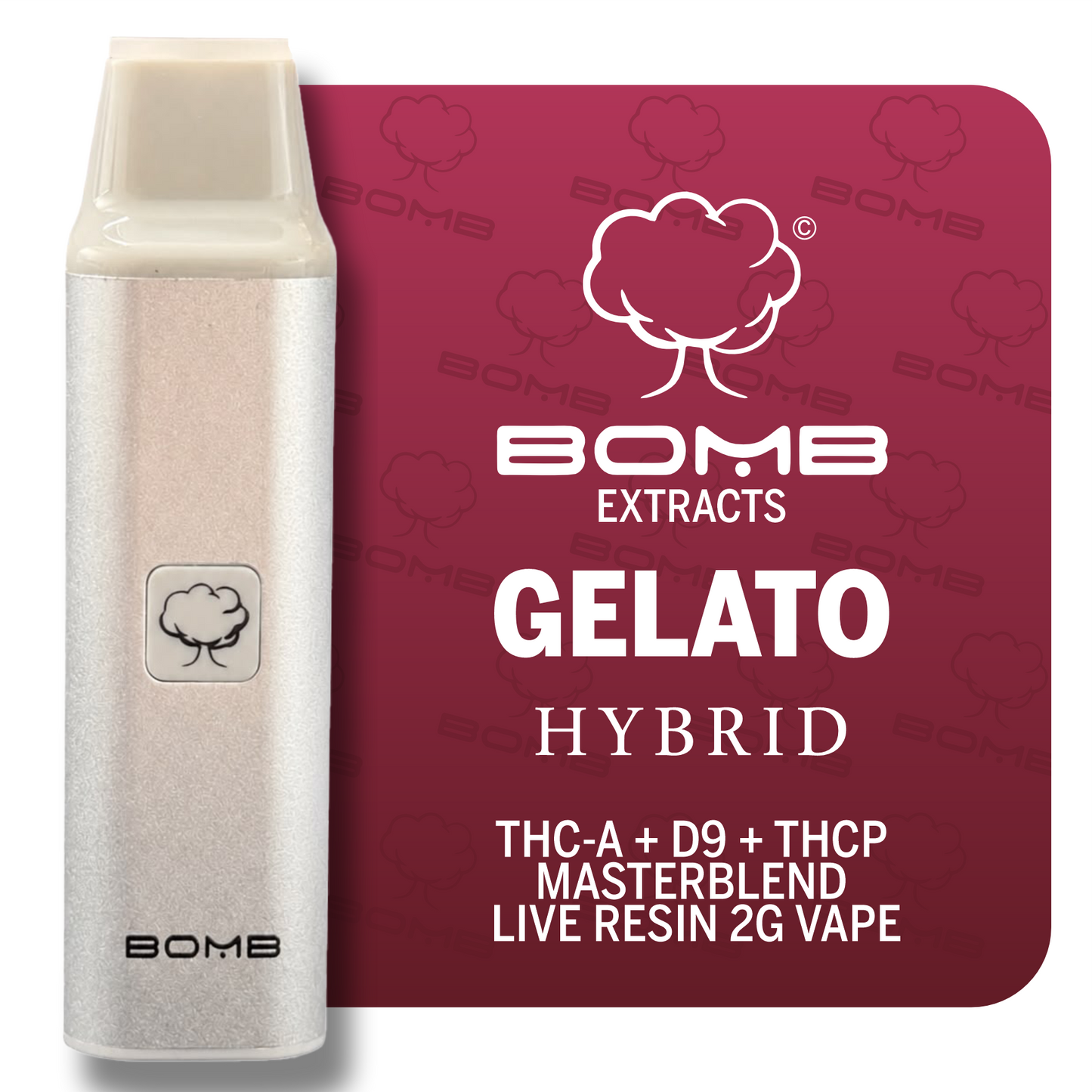 BOMB EXTRACTS THC-A + D9 + THCP  MASTERBLEND  LIVE RESIN 2G VAPE GELATO - HYBRID
