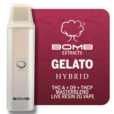 BOMB EXTRACTS THC-A + D9 + THCP  MASTERBLEND  LIVE RESIN 2G VAPE GELATO - HYBRID