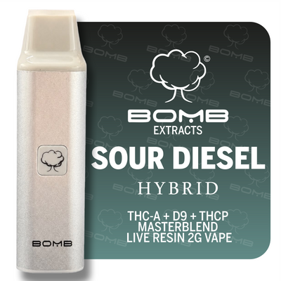 BOMB EXTRACTS THC-A + D9 + THCP  MASTERBLEND  LIVE RESIN 2G VAPE SOUR DIESEL   - HYBRID