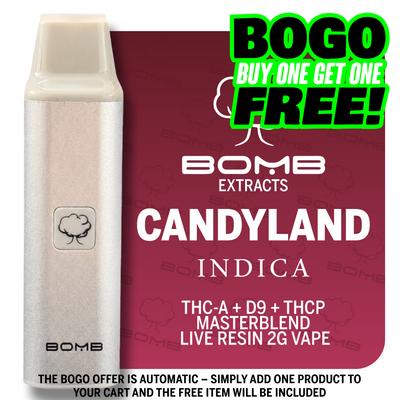 BOMB EXTRACTS THC-A + D9 + THCP  MASTERBLEND  LIVE RESIN 2G VAPE CANDYLAND - INDICA
