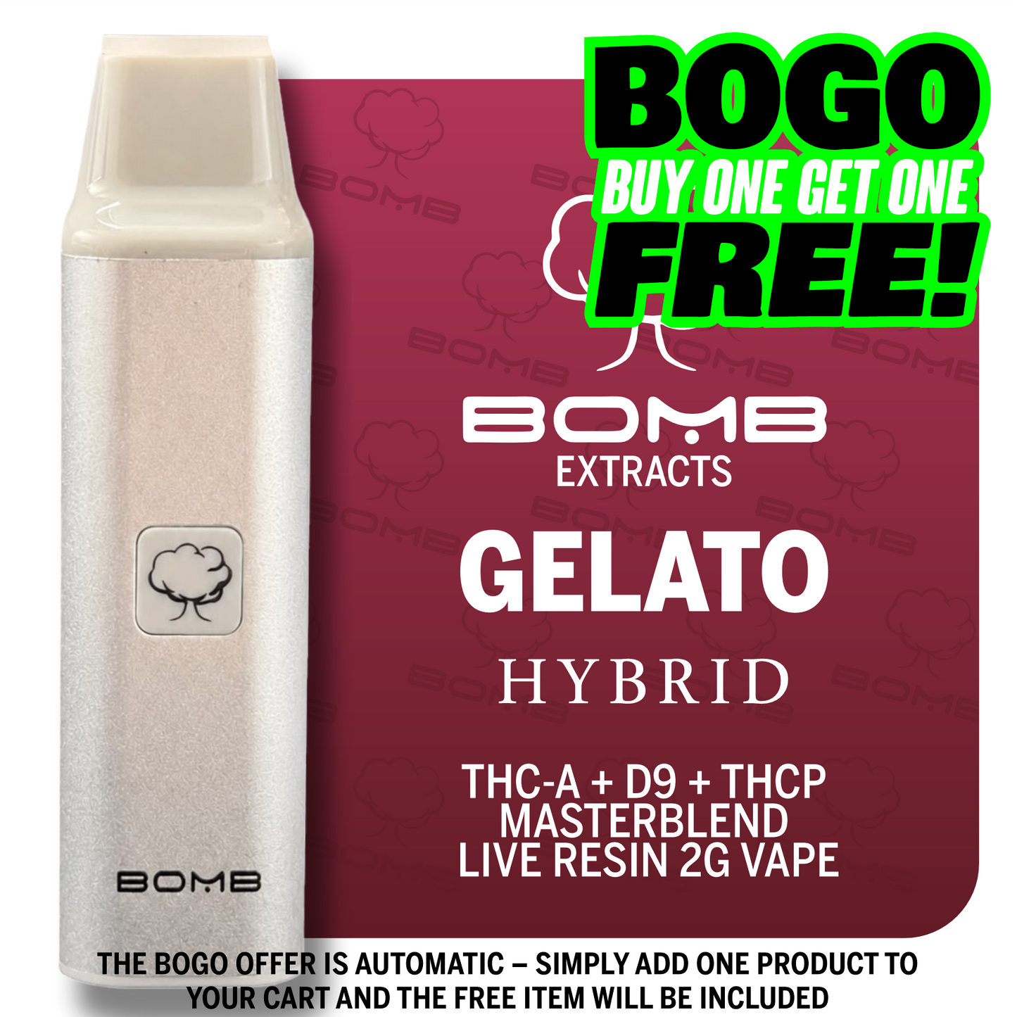 BOMB EXTRACTS THC-A + D9 + THCP  MASTERBLEND  LIVE RESIN 2G VAPE GELATO - HYBRID