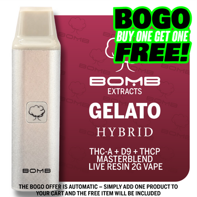 BOMB EXTRACTS THC-A + D9 + THCP  MASTERBLEND  LIVE RESIN 2G VAPE GELATO - HYBRID