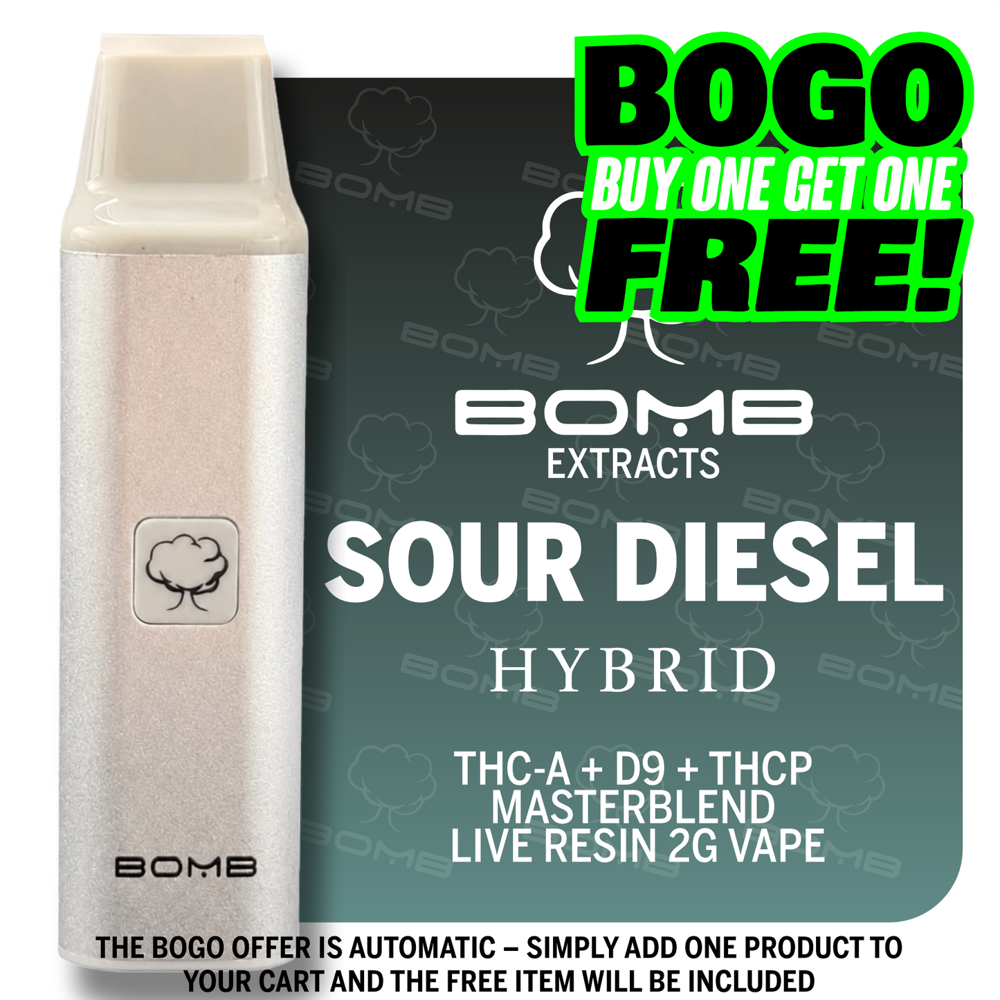 BOMB EXTRACTS THC-A + D9 + THCP  MASTERBLEND  LIVE RESIN 2G VAPE SOUR DIESEL   - HYBRID