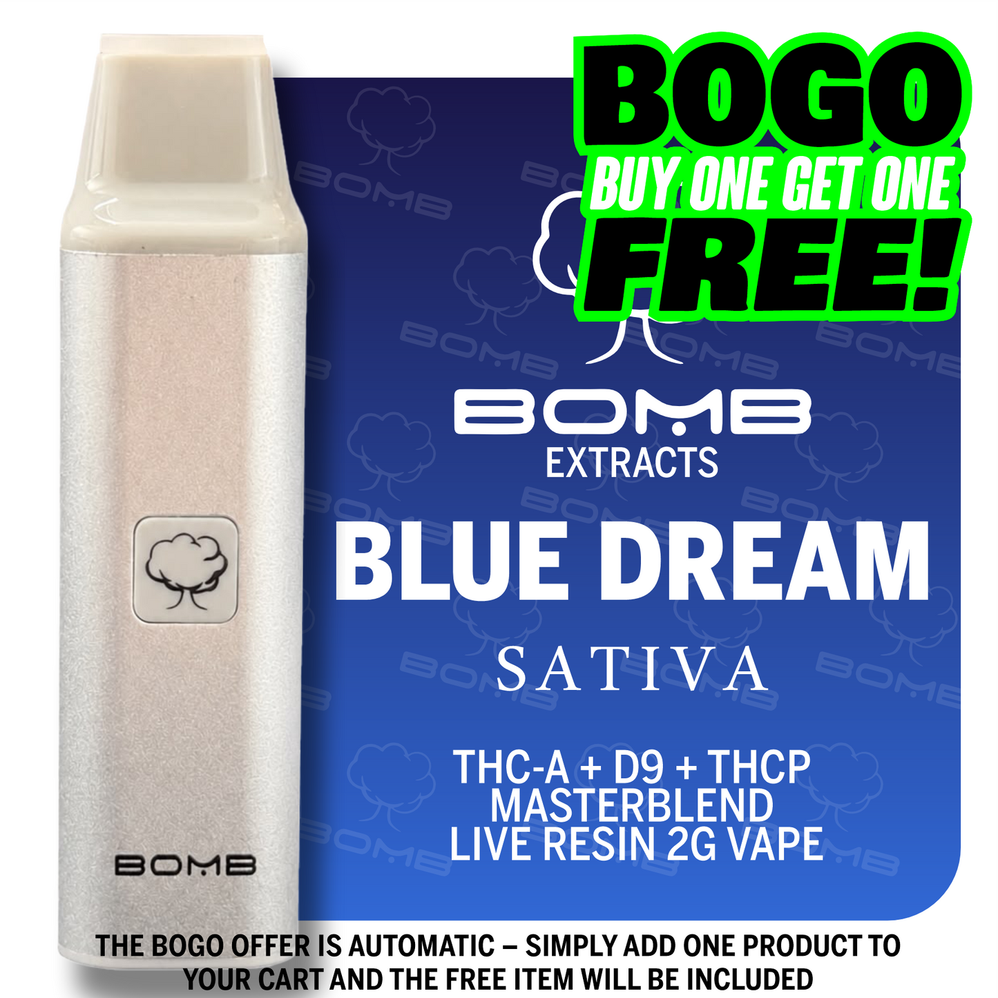 BOMB EXTRACTS THC-A + D9 + THCP  MASTERBLEND  LIVE RESIN 2G VAPE BLUE DREAM - SATIVA