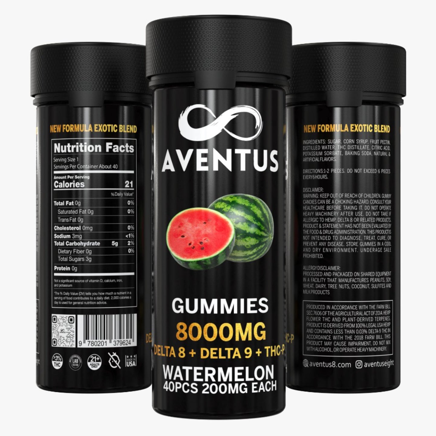 8000mg AVENTUS8 GUMMIES WATERMELON DELTA 8 + DELTA 9 + THC-P  STRONG EXOTIC BLEND