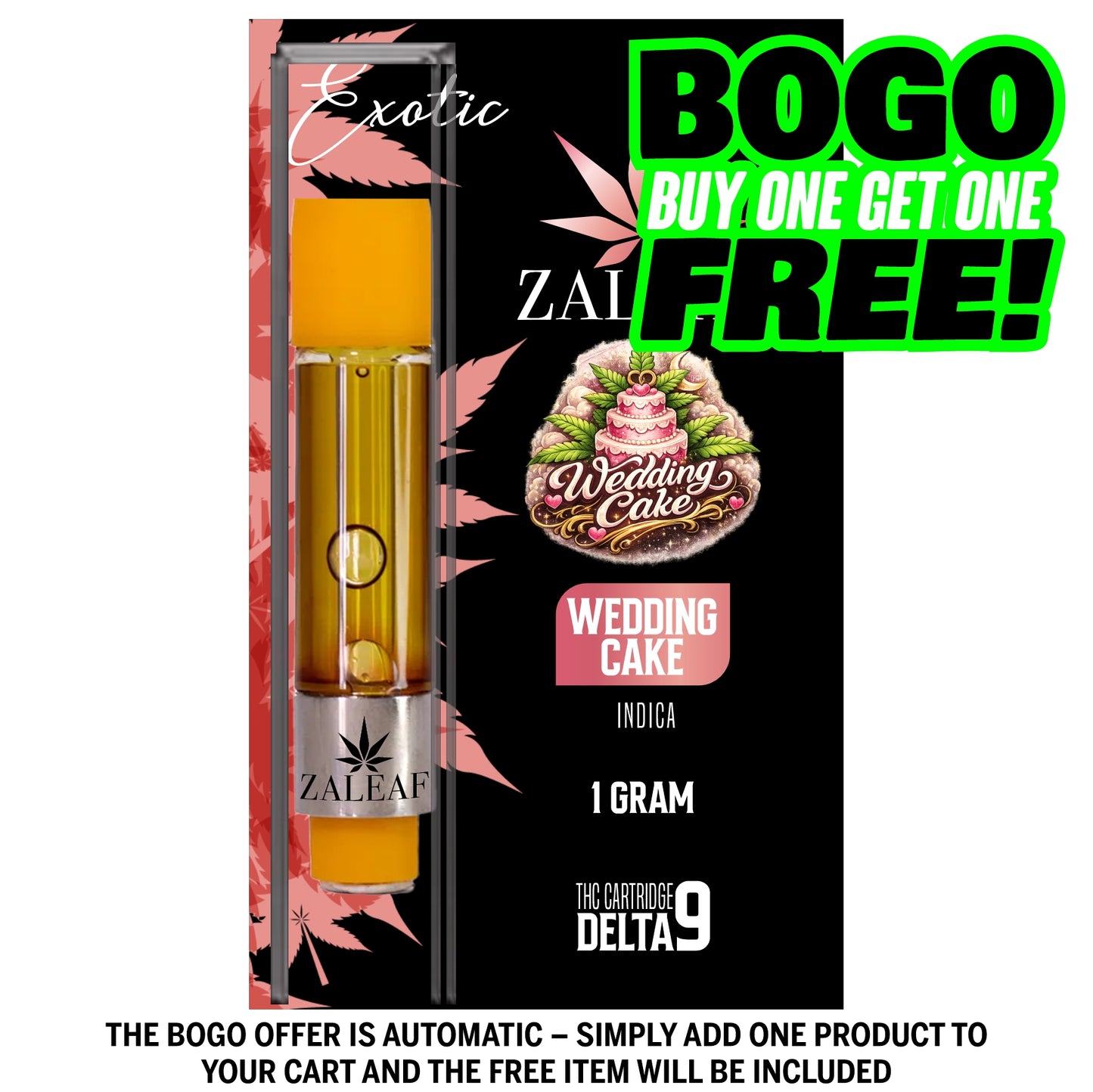 ZALEAF Delta-9 Vape Cartridge – 1G Premium THC Wedding Cake - Indica