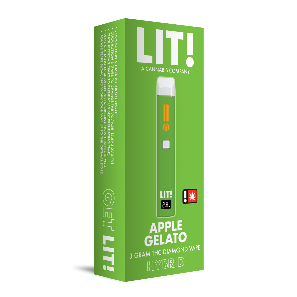 LIT! THC DIAMOND DISPOSABLE VAPE PEN,  3G APPLE GELATO HYBRID