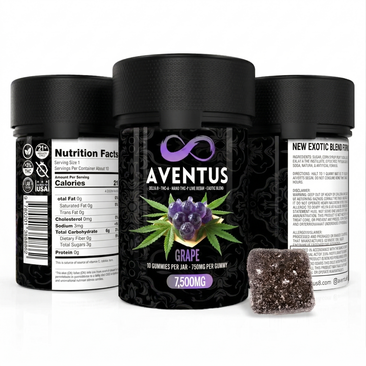 7500mg AVENTUS8 GUMMIES GRAPE  DELTA 9 + THC-A + NANO THC-P LIVE RESIN EXOTIC BLEND