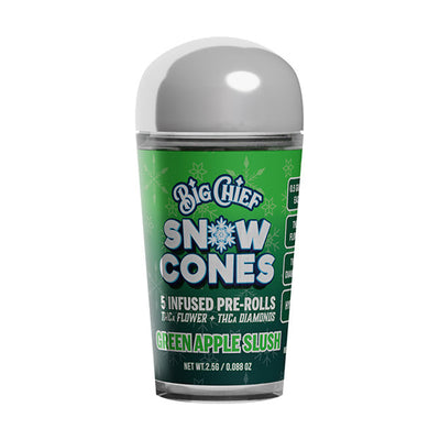 Big Chief Snow Cones Infused Pre-Rolls THCa Flower+THC-A Diamonds 2.5G (5ct) Green Apple Slush - Hybrid