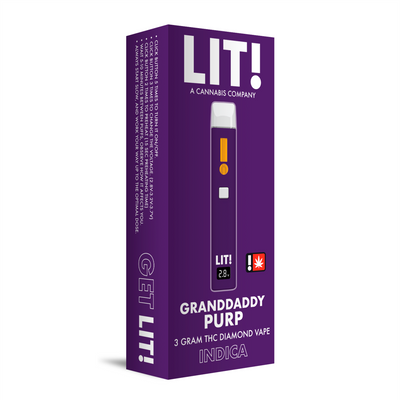 LIT! THC DIAMOND DISPOSABLE VAPE PEN,  3G GRANDDADDY PURP INDICA