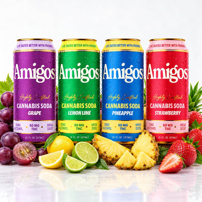 Amigos THC Sodas – 50mg Delta 9 THC | High-Dose, Fast-Onset, Alcohol-Free (4 Pack)