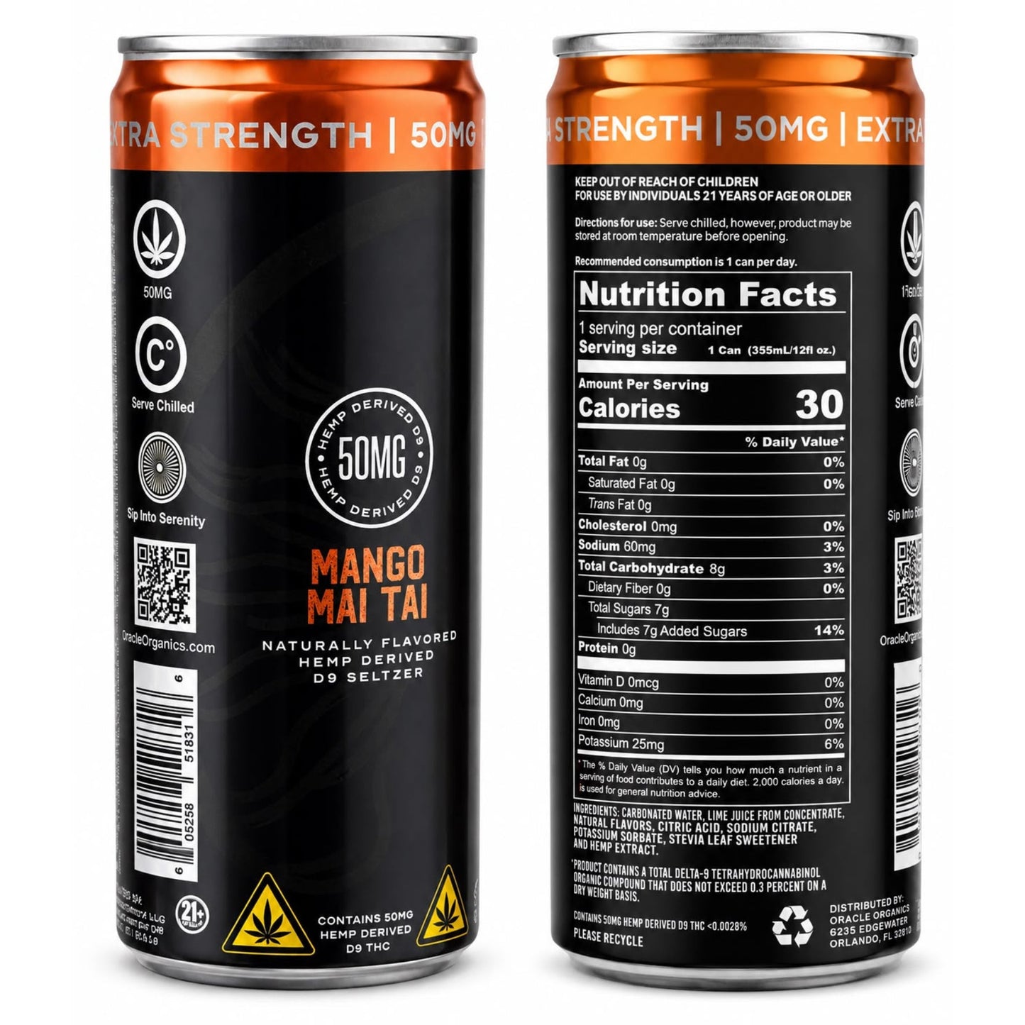 Oracle Organix EXTRA STRENGTH Sparkling THC Seltzer – 50mg  Mango Mai Thai