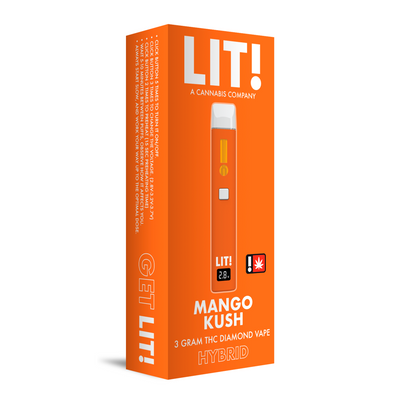 LIT! THC DIAMOND DISPOSABLE VAPE PEN,  3G MANGO KUSH HYBRID