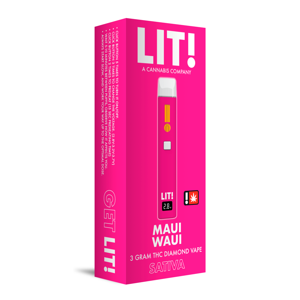 LIT! THC DIAMOND DISPOSABLE VAPE PEN,  3G MAUI WAUI SATIVA