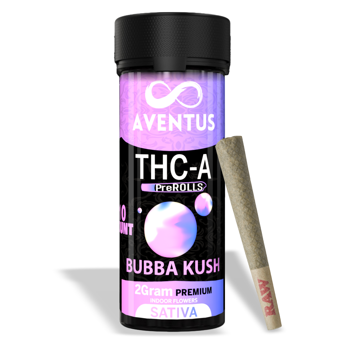 THC-A pre-rolls Jar of 10 x 2G Bubba Kush SATIVA